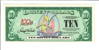 Disney Dollars $10 Series 2002 Aa Tinker Bell Crisp Gem A0050820a 6 Digits