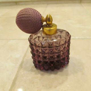 Vintage Purple Amethyst Cut Glass Perfume Bottle With Bulb Atomizer 1950 