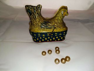 Antique Baldwin Mfg.  Co.  Wind - Up Tin Easter Egg - Laying Chicken/hen 7 Eggs
