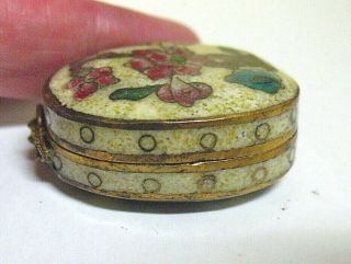 Vintage Enamel On Gold Metal Pill Box Can Be Worn On A Chain