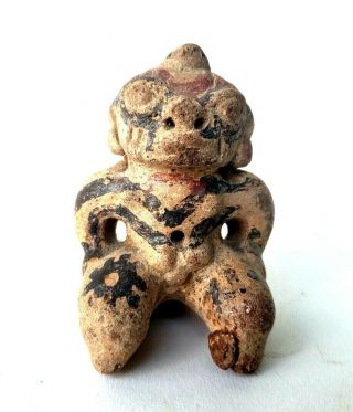 Antique Pre Columbian Clay Figure Seated Figure Hand Painted