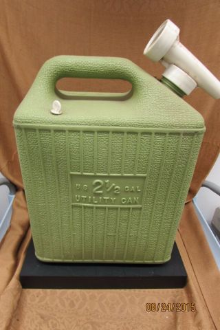 Vintage Green Plastic Utility Can 2 - 1/2 Gallon / Jerry Cans / Unique Cap Spout