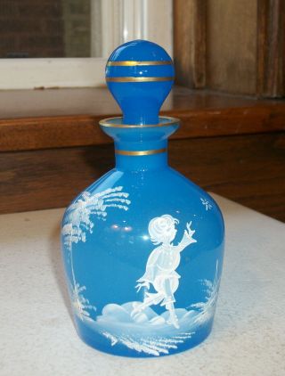 Mary Gregory Blue Cologne Bottle With Handle Circa 1910s French ?