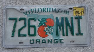Florida 2013 Orange Co.  License Plate 726 Mni