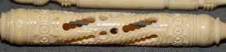 2 VERY DETAILED ANTIQUE CARVED BOVINE BONE NEEDLE CASES - VERY DETAILED - 2