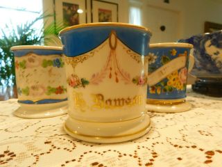 Three Antique China Porcelain Shaving Mugs 1 Limoges 2 German 4