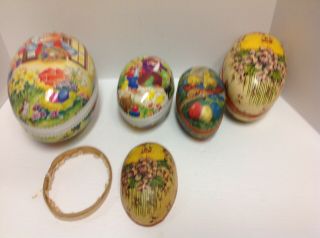Vintage E.  Germany Paper Mache Easter 6 " - 9 Egg Candy Container,  Bunny,