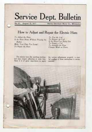 August 15,  1917 Harley - Davidson Service Bulletin On The Horn
