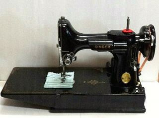 1947 Singer 221 - 1 Featherweight Sewing Machine W/pedal,  Case,  Attachments & More