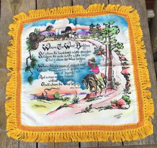 Vintage Where The West Begins Souvenir Pillow Cover From Cheyenne Wyoming