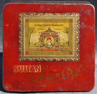 Antique Simon Arzt Egypt Judaica Cigarette Tobacco Cigarette Tin Case Box Sultan