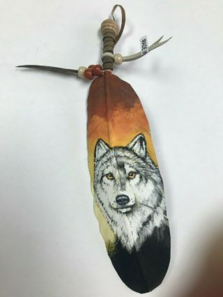Hand Painted Feather,  Arts & Crafts,  Southwest Art,  Santa Fe Style,  Wolf 3