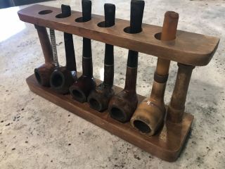6 Vintage Tobacco Pipes With Stand