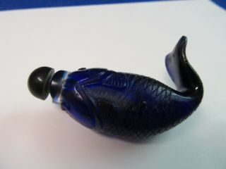 Unusual Cobalt Blue Glass Fish Perfume Bottle W/stopper