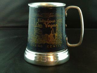 Vintage Fabulous Las Vegas Casino Center Metal Cup Mug Leather Hotel Landmark