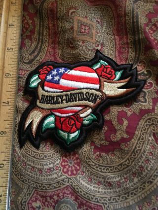 Harley Davidson Motorcycles Usa Flag Heart Roses Tattoo Patch