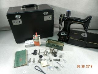 Singer Featherweight 221 Sewing Machine,  Case,  W/ Accessories