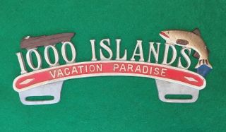 Vintage 1000 Islands Vacation Paradise License Plate Topper Trout Fishing Boat