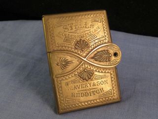Antique Stella Golden Needle Case Sewing Patent Pocket Brass Box W Avery