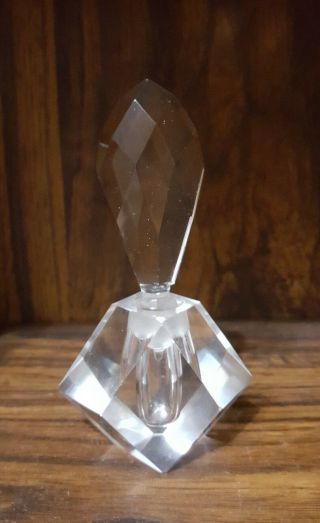 Clear Crystal Glass Perfume Bottle - Heavy Glass Faceted 5.  25 "