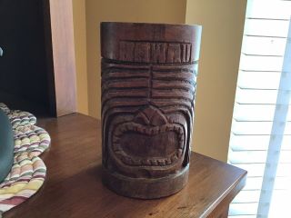 Vintage Tiki Statue Hand Carved Wood Hawaii Native Art Figure Or Hung