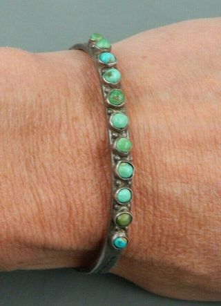 Native American Zuni Petit Point Snake Eye Turquoise Silver Cuff Bracelet 6