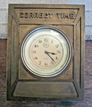 Rare 1923 Stewart Elgin Car Clock 8 Day In Unusual ‘correct Time’ Brass Wall Han