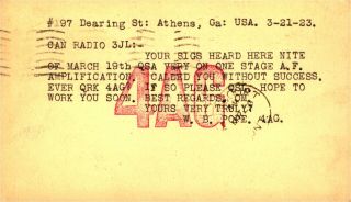 4ag W.  B.  Pope Athens,  Georgia 1923 W/ Stamp Vintage Ham Radio Qsl Card