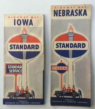 Vintage 1940 Road Maps For Standard Oil Co.  - Iowa And Nebraska.