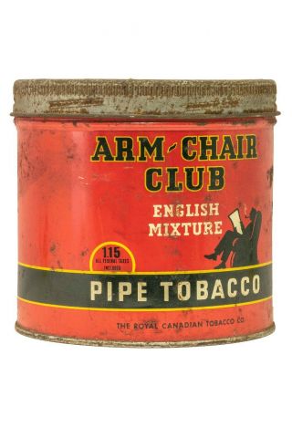 Vintage " Arm Chair Club " Twist Top Canadian Litho Tobacco Tin In Fair Cond.
