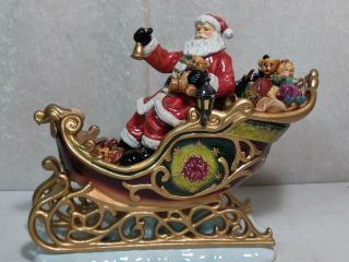 Large Porcelain Porcelain Santa On Sleigh With Toys And Bell