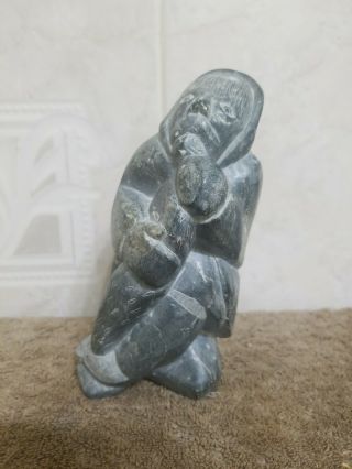 Antique Signed Inuit Canadian Eskimo Walrus Soapstone Carving,  Silasie 103256