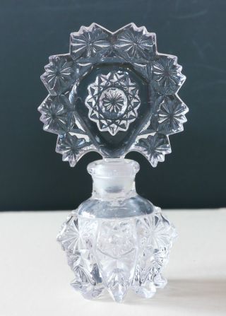 Vintage/antique Pressed - Glass Hobstar Perfume/cologne Bottle With Disc Stopper