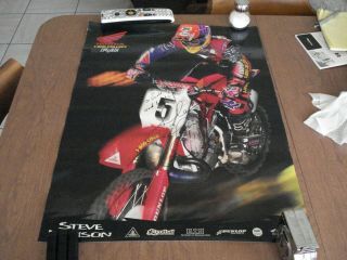 Motocross Racing Poster Motorcycle Autographed By Steve Lamson Yamaha 26 " X 19 "