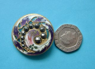 A 32mm (LARGE) Antique French Pierced Purple Floral Enamel Button,  Cut Steels 6
