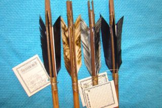 Chipped Stone Arrowheads On 4 - Four Handmade Native American Wood Shaft Arrows