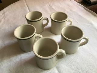Set Of 5 Vintage Victor Restaurant Ware Coffee Mugs White With Green Stripe