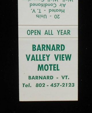 1970s Barnard Valley View Motel Barnard Vt Windsor Co Matchbook Vermont