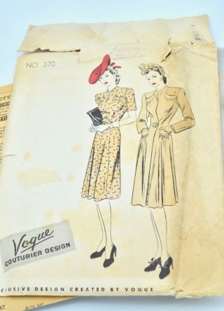Vintage Vogue Couturier Sewing Pattern 1940 