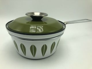 Vintage Mid Century Cathrineholm Enamelware Saucepan Green Pot Lid