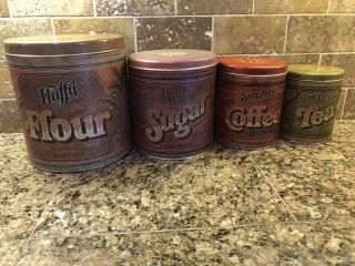 Vintage Ballonoff Metal Nesting Canister Set Flour Sugar Coffee Tea 1970s