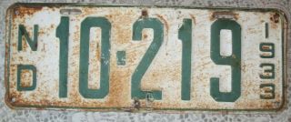 1933 North Dakota Truck License Plate,  10 - 219,  Good Tag.