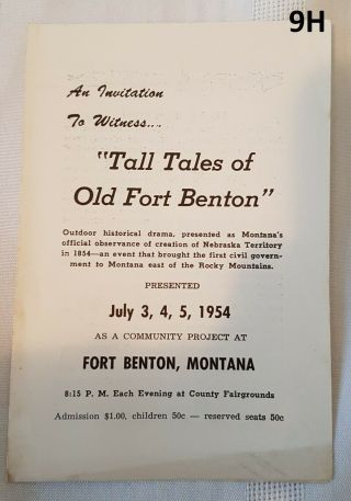 Vintage Fort Benton Invitation July 3,  4 & 5 1954 “tall Tales Of Old Fort Benton