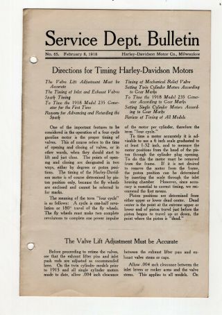 Feb 8,  1918 Harley - Davidson Service Bulletin Timing Motors