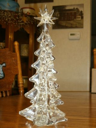 Vintage 11 " Tall Art Glass Crystal Christmas Tree With Glass Star On Top Rare