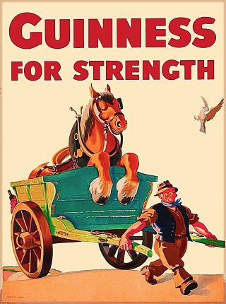 Guinness Beer Horse Cart Ireland Great Britain Vintage Travel Art Poster Print
