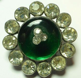 SET OF FOUR ANTIQUE FRENCH SILVER PASTE EMERALD GREEN GLASS BUTTONS 4