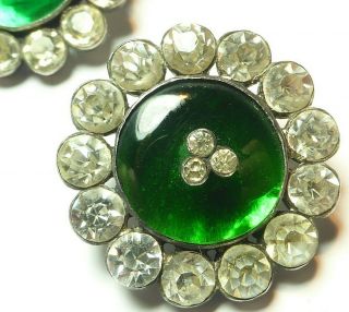 SET OF FOUR ANTIQUE FRENCH SILVER PASTE EMERALD GREEN GLASS BUTTONS 5