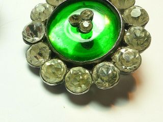 SET OF FOUR ANTIQUE FRENCH SILVER PASTE EMERALD GREEN GLASS BUTTONS 7