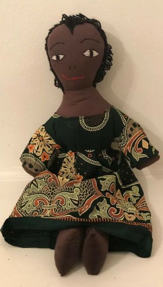 African American Handmade Cloth Rag Doll 15”,  Black Americana Primitive Folk Art